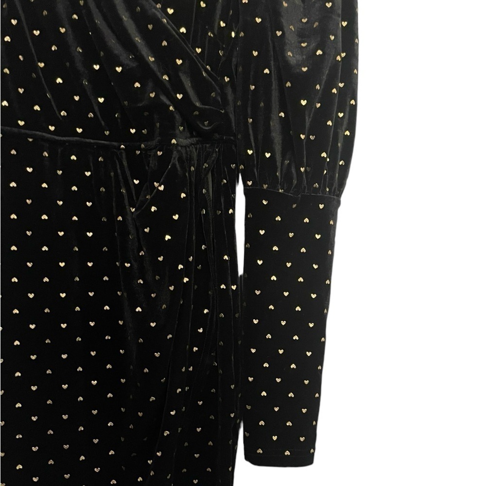 Saint Genies Heart Print Velvet Faux Wrap Mini Dress Black and Gold NWT - Picture 6 of 14